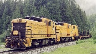 Dynamicbraked SW1200RSs on Canfor Englewood Logging Railway Nimpkish June 1997 [upl. by Notnef]