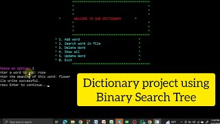 Dictionary project using Binary Search Tree  Data Structure  C [upl. by Terpstra]