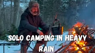 Camping asmr ice heavy rain  outdoor  bushcraft camping  Solo Solo travels [upl. by Nerval]