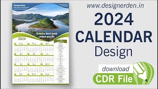 How to design a 2024 calendar in CorelDraw  2024 ka calendar design kaise bananye [upl. by Aihsekram]