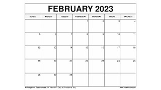 Printable February 2023 Calendar Templates with Holidays  VL Calendar [upl. by Odnolor]