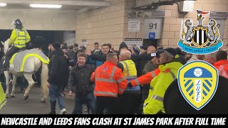 SHOCKING SCENES Newcastle and Leeds fans CLASH after full time [upl. by Hauser903]