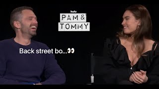 Sebastian Stan amp Lily James being a cute duo for Pam amp Tommy promo [upl. by Levana]