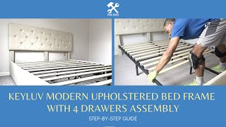 Keyluv Modern Upholstered Bed Frame with 4 Drawers Assembly Homfa Tufted Storage Platform Bed Frame [upl. by Chadwick]