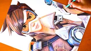 Drawing TRACER  Overwatch  Blizzard  BUDGET ART [upl. by Home]