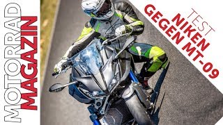 Yamaha Niken gegen MT09  Dreirad besser als Motorrad Beschleunigung Bremsen Tracktest [upl. by Hanahsuar221]