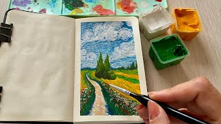 Paint like a Van Gogh with gouache  Wheat field with Cypresses [upl. by Kloman]