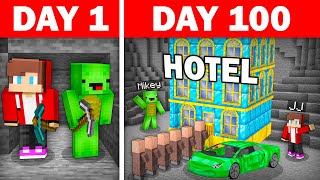 How JJ and Mikey BUILT Hotel In Cave for 100 days in Minecraft   Maizen [upl. by Carmon102]