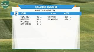 SACA Premier Cricket  West End Mens 1st Grade Div Two  Round 2  SACA U19s v Sturt  Day 1 [upl. by Mayne]