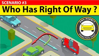 Which car has the right of way Understand Rightofway rule for TIntersections  DMV Permit Test [upl. by Ameerak619]