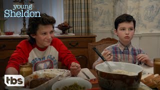 Young Sheldon The Cooper Family Sits Down For Family Dinner Season 1 Episode 1 Clip  TBS [upl. by Nygem223]