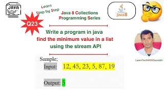 Q23 Find the Minimum Value in a List  java8 streamapi java8tutorials codingforbeginners [upl. by Houghton]