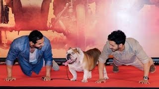 Varun Dhawan And John Abraham Do PUSHUPS With Their Dishoom Buddy Bradman And It’s Adorable AF [upl. by Aehsa873]