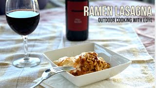 RAMEN LASAGNA  OUTDOOR OMNIA OVEN COOKING WITH EDYE [upl. by Atinna]