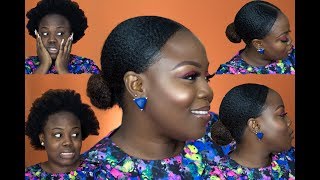 SUPER SLEEK LOW BUN ON THICK KINKY NATURAL HAIR  4C HAIR [upl. by Gnilrets]