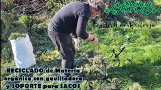 RECICLADO de Materia orgánica con gavilladora y SOPORTE para SACOS de AGROFORJA [upl. by Reld]