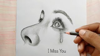 I Miss You😢 Girl Crying face drawing  Pencil Sketch step by step [upl. by Ninetta165]