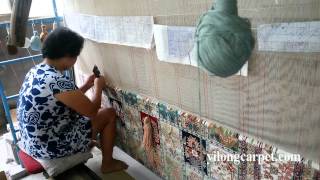 Persian carpet weavingWeavers are hand knotting the persian carpet in Yilong Carpet factory [upl. by Minor159]