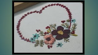 Beautiful floral heart embroidery heart shape embroidery design tutorial [upl. by Mortensen]