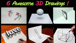 6 Easy 3D Drawing Tutorial  😱 Easy 3D illusion Drawing tutorials [upl. by Noslen]