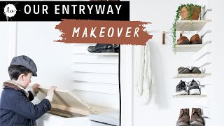 Entryway Bench  DIY Shoe Rack  Mudroom Makeover  Easy  Organization [upl. by Lajet]