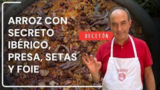 Recetón de arroz 🍚 con secreto ibérico presa ibérica setas y foie [upl. by Asehr]