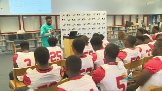 Miami Dolphins Star WR Jarvis Landry Surprises Students With Money Talk [upl. by Linder]