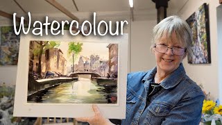 How to paint a Dutch canal in watercolor using a loose expressionistic style [upl. by Ylevol]