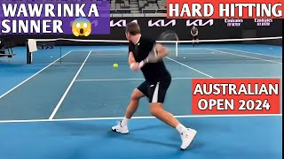 Wawrinka vs Jannik Sinner amp Carlos Alcaraz Hard Hitting Practice  Australian Open 2024 Tennis Today [upl. by Anuait]