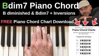 B diminished chord piano  Bdim  Bdim7  Inversions Piano Tutorial [upl. by Naltiac]