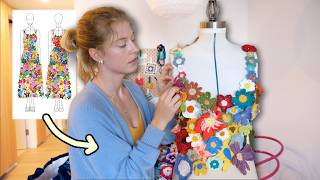 continuing to make a dress out of 700 crochet flowers part 2 [upl. by Brigid]