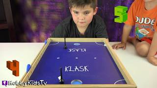 HobbyKidsTV plays Klask the Magnetic Table Hockey Game [upl. by Yvonne]