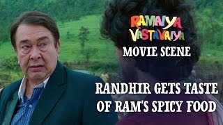 Randhir gets taste of Rams Spicy Food  Ramaiya Vastavaiya Scene  Randhir amp Girish [upl. by Arlynne]