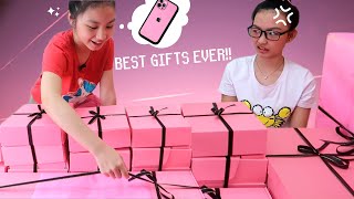 MYSTERY LATE BIRTHDAY GIFTS IN THE PINK BOX PRANK TO AUREA  Aurea amp Alexa [upl. by Harli]