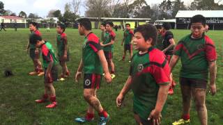 20150815 Joseph amp Dallas with team BRAVEN Hawks Mangere East Rugby League U11s do their haka [upl. by Luapnaej]