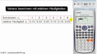 Varianz und Standardabweichung berechnen mit relativen Häufigkeiten Taschenrechner [upl. by Loftis132]