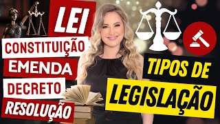 LEGISLAÇÃO  Constituição Emenda Leis Medida Provisória Decreto Resolução  TIPOS DE NORMAS [upl. by Desdamona]