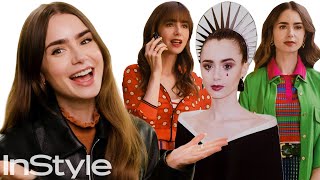 Lily Collins Reacts To Life Size CutOuts of Her Emily in Paris Looks  InStyle [upl. by Esylla598]