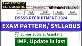 DSSSB Junior Judicial Assistant EXAM PATTERN amp SYLLABUS RECRUITMENT 2024 to the point [upl. by Sibell]