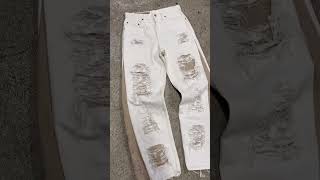 Custom Distressed Jeans 🤍™️ customjeans 1of1 custom denim fashion streetwear customlevis [upl. by Onairam]