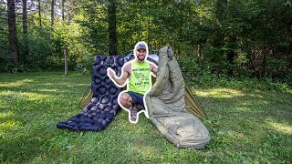 BACKPACKING on a BUDGET Slumber Jack 20 Degree Bag amp Cabelas Instinct Sleeping Pad Review [upl. by Nugesulo324]