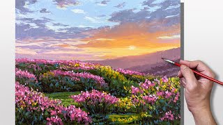 Acrylic Painting Sunset Flower Field [upl. by Natfa]