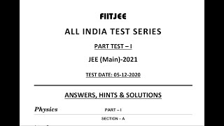 FIITJEE Free AITS Part Test 1 JEE MAINS Solutions [upl. by Mor]