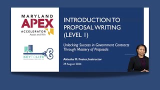 Government contracting with Akiesha Foster  Proposal Writing  Maryland Apex Accelerator govcon [upl. by Annaert960]