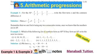 10th class math Chapter 5💁‍♂️Arithmetic Progressions 💁Example 1amp Example 2CBSENCERTwith notes [upl. by Fiorenze]