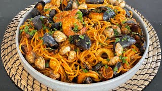 ابن سباغتي تونسية بغلال البحر بكل أسرار لنجاح الوصفة spaghettis aux fruits de mer à la tunisienne [upl. by Sida]