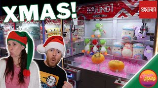 WE HAD TO WIN Our Christmas Gifts from a Claw Machine at Round 1 [upl. by Esoranna]