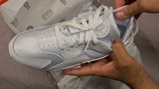 NIKE AIR HUARACHE TRIPLE WHITE UNBOXING AND ON FOOT REVIEW [upl. by Asle]