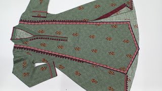 How to make V shape frock with border amp center V panel V shape border designing on Khaddar frock [upl. by Schulein]