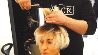 AMAZING HAIRCUT  SHORT BLONDE UNDERCUT BOB FOR SUMMER [upl. by Janeta]